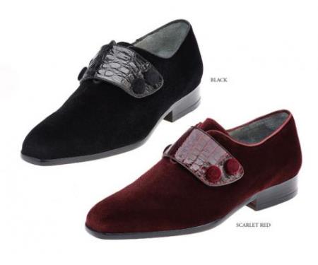 Mensusa Products Mens Genuine Hornback Croc / Ostrich Shoes Available in Black, Scarlet Red Colors
