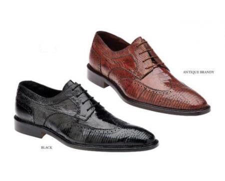 Mensusa Products Mens Genuine Lizard / Ostrich Shoes Available in Antique Brandy, Black Colors