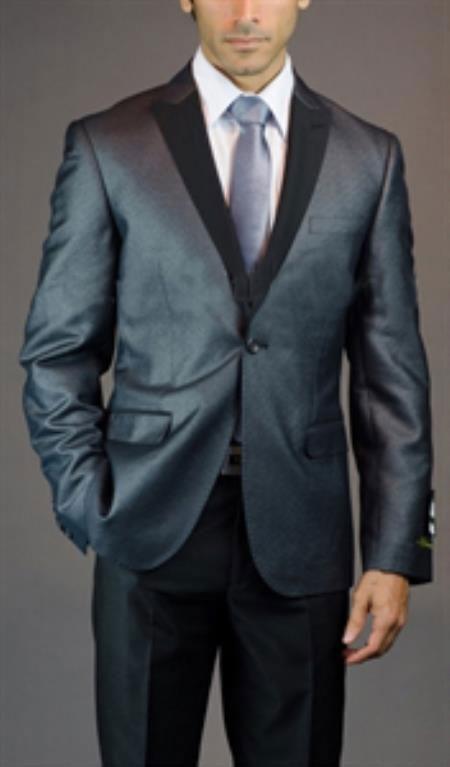 Mensusa Products Mens 2 Buttton Peak Lapel Slim Fit Charcoal Suit