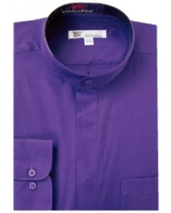 Mensusa Products Men's Band Collar Dress Shirts Purple