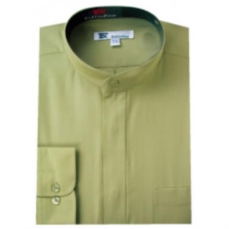 Mensusa Products Men's Band Collar Dress Shirts Olive