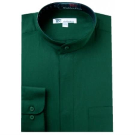 Mensusa Products Men's Band Collar Dress Shirts Dark Green