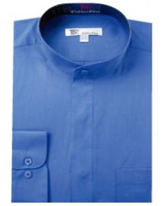 Mensusa Products Men's Band Collar Dress Shirts Blue