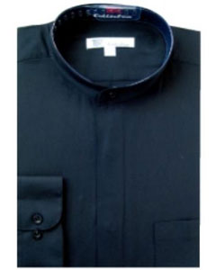 Mensusa Products Men's Band Collar Dress Shirts Black