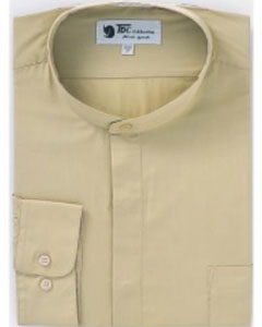 Mensusa Products Men's Band Collar Dress Shirts Khaki