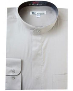 Mensusa Products Men's Band Collar Dress Shirts Grey