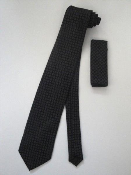 Mensusa Products Neck Tie Set Black With Gray Design