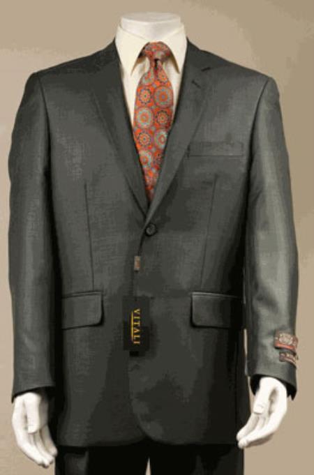 Mensusa Products Big and tall suits-Big and Tall Size 56 to 72 2Button Suit Shiny Sharkskin Olive Green