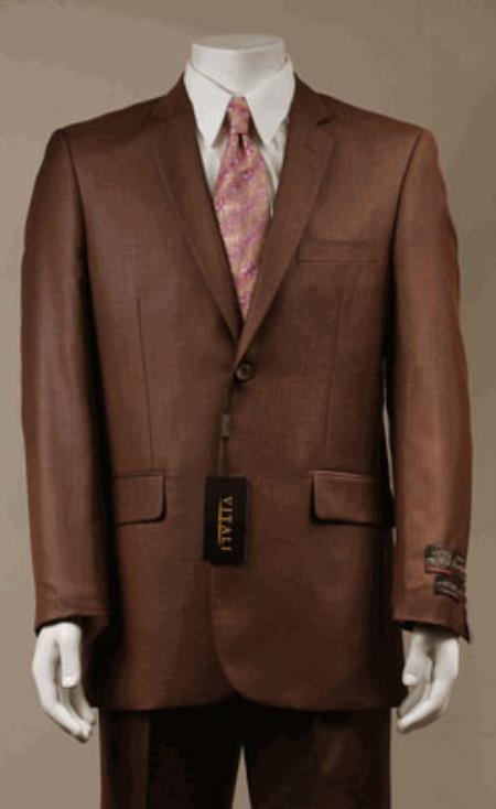 Mensusa Products Big and tall suits-Big and Tall Size 56 to 72 2Button Suit Shiny Sharkskin Rust