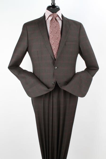Mensusa Products Men's 2 Piece 1 Wool Executive Suit Olive with Burgundy Grid