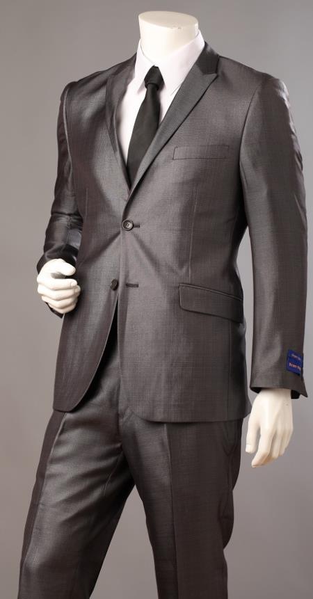 Mensusa Products Men's 2 Piece Slim Cut Suit Executive Sharkskin Black