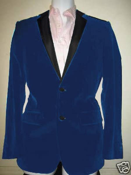 Mensusa Products Velvet Velour Blazer Formal Tuxedo Jacket Sport Coat Two Tone Trimming Notch Collar Dark Blue