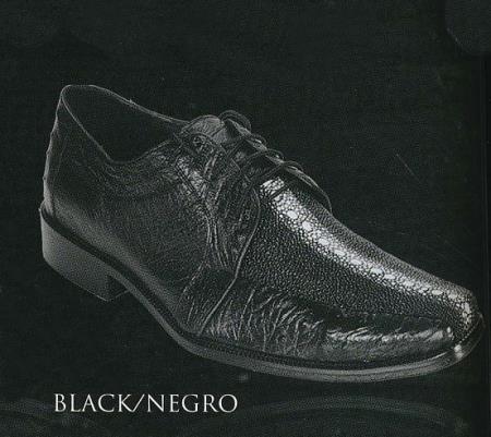 Mensusa Products White Diamonds Men's Python/Ostrich/Caiman/Stingray Oxford Lace Up Dress Shoes Black