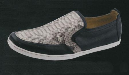 Mensusa Products White Diamonds Men's Casual Stingray/Python/Ostrich Slip On Shoes Black