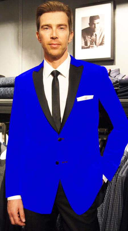 Mensusa Products Velvet Velour Blazer Formal Tuxedo Jacket Sport Coat Two Tone Trimming Notch Collar Royal Blue