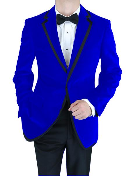 Mensusa Products Velvet Velour Blazer Formal Tuxedo Jacket Sport Coat Two Tone Trimming Notch Collar Dark Blue