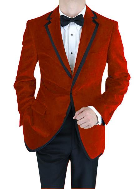 Mensusa Products Velvet Velour Blazer Formal Tuxedo Jacket Sport Coat Two Tone Trimming Notch Collar Burgundy