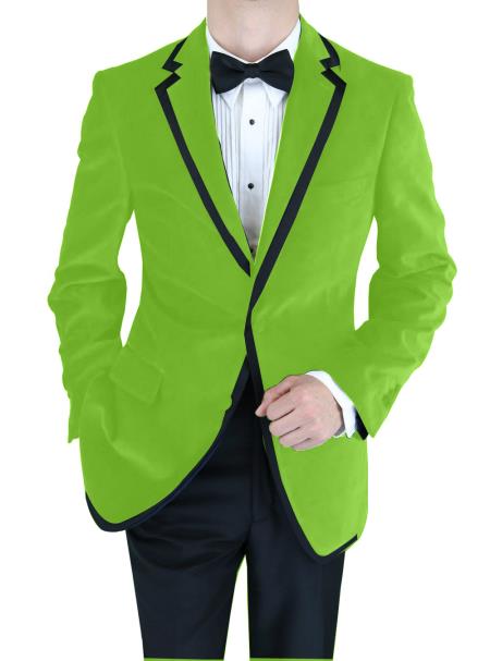 Mensusa Products Velvet Velour Blazer Formal Tuxedo Jacket Sport Coat Two Tone Trimming Notch Collar Apple Green