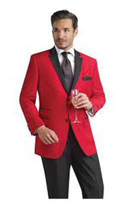 Mensusa Products Red Tuxedo Jacket with Black Shawl Lapel & Black Trousers