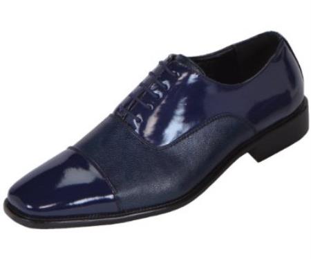 Mensusa Products Mens Blue Classic Patent CapToe Oxford Dress Shoe