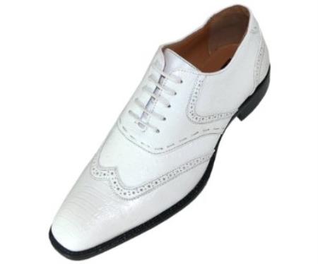 Mensusa Products Mens White Classic Smooth Dress Shoe with WingTip and Perforated Detailing