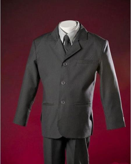 Mensusa Products 3 Piece 3 Buttons Front Handsome Fully Lined Pinstripe Soft Polyester Grey Boy Suit