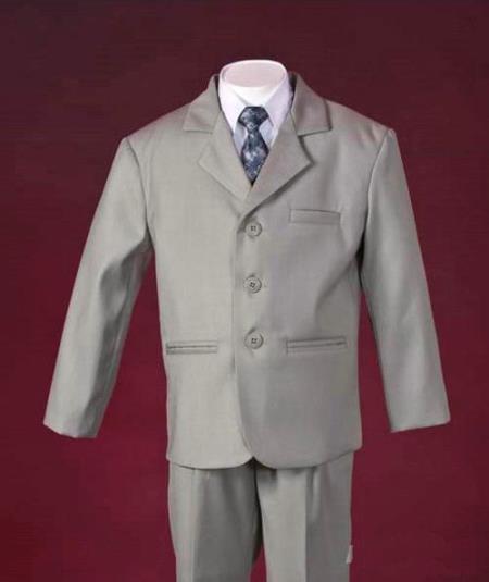 Mensusa Products Solid Grey Notch Lapel Center Vent Fashion Three Piece Handsome Boy Suits