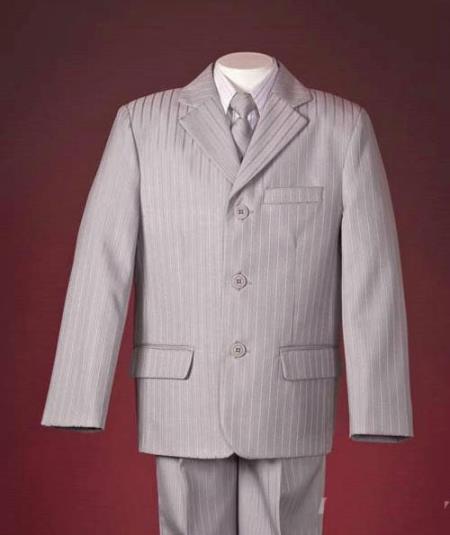 Mensusa Products Beautiful Pinstripes Elegant Notch Lapel 3 Buttons Light Grey Tailor Made Boy Suit