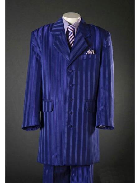 Mensusa Products Zoot suit-Purple Stripe Notch Lapel Royal Flap Pocket Five Buttons BoyZoot suits