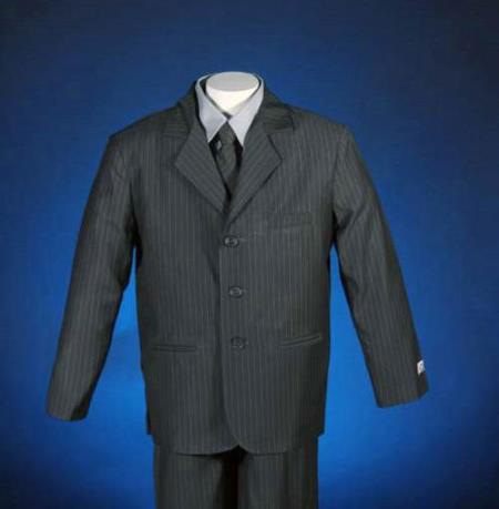 Mensusa Products Dark Grey Pinstripe Single Breasted Three Buttons Front Side Vent Boy Suits 3 Piece