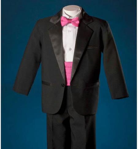 Mensusa Products Pink Cummerbund Satin Lapel Special 1Buttons Narrow Notch Lapel Boys Suit