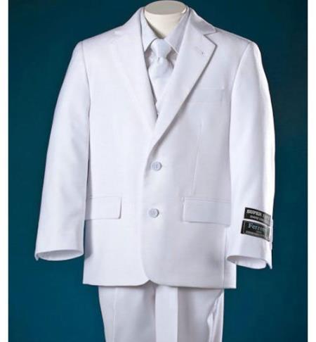 Mensusa Products 3 Piece Gorgeous Notch Lapel Single Breasted Fashion White Polyester Boy Suit99