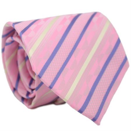 Mensusa Products Slim Classic Pink Striped Necktie with Matching Handkerchief Tie Set
