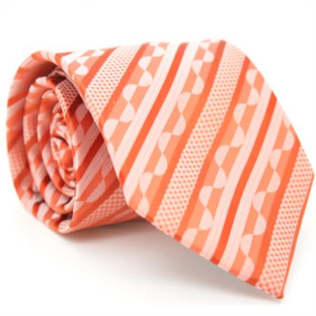 Mensusa Products Slim Classic Orange Striped Necktie with Matching Handkerchief Tie Set