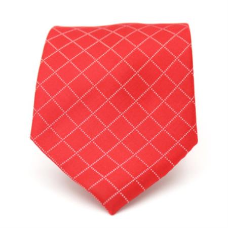 Mensusa Products Red Diamond Checkered Neck Tie and Handkerchief Set