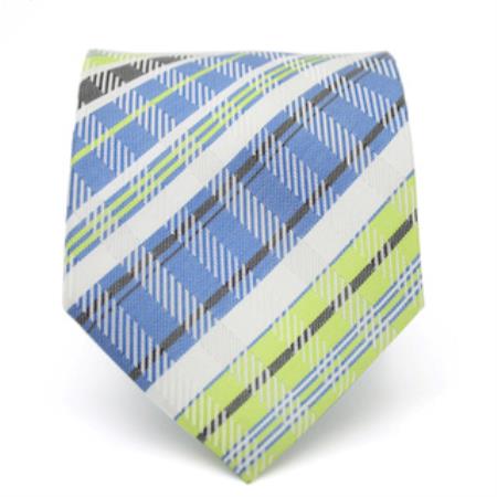 Mensusa Products Classic Slim Green/Blue Plaid Necktie with Matching Handkerchief Tie Set