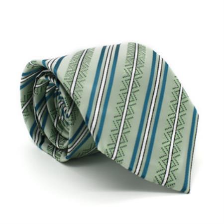 Mensusa Products Slim Classic Green Striped Necktie with Matching Handkerchief Tie Set
