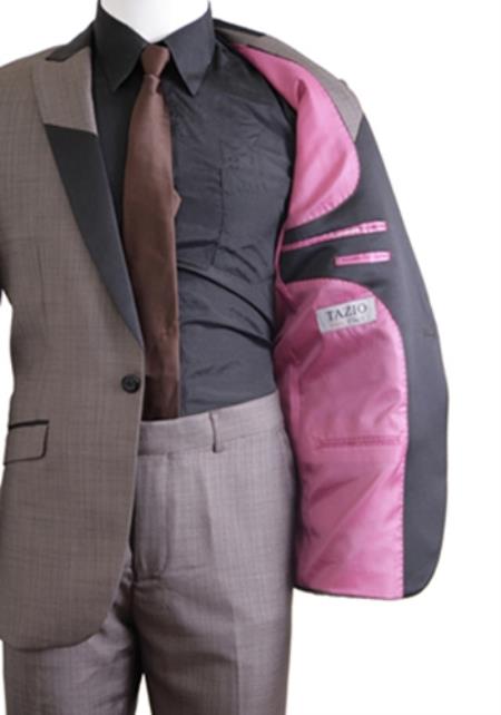 Mensusa Products Slim Fit 1 Button Peak Trimmed Lapel + Flat Front Pants Suit or Tuxedo Light Gray