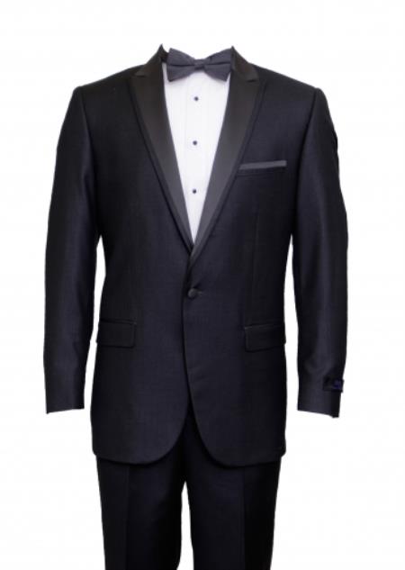 Mensusa Products Slim Fit 1 Button Peak Trimmed Lapel + Flat Front Pants Suit or Tuxedo Charcoal