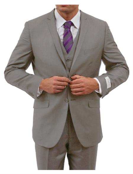 Mensusa Products Two Button Three Piece Notch Lapel Euro Slim Fit Suit Tapered pants Grey
