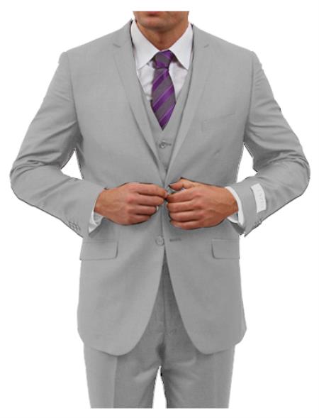 Mensusa Products Two Button Three Piece Notch Lapel Euro Slim Fit Suit Tapered pants MidGrey