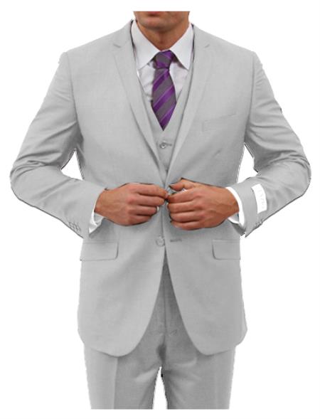 Mensusa Products Two Button Three Piece Notch Lapel Euro Slim Fit Suit Tapered pants LightGrey