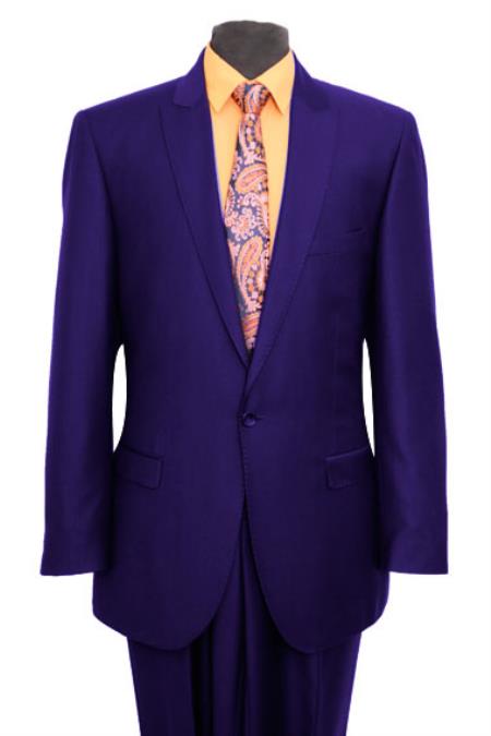 Mensusa Products Slim Fit Peak Lapel Pick Stitched Suit 1 One Button Suit Flat Front Pants Blue