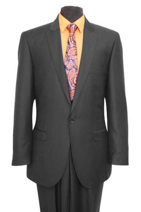 Mensusa Products Slim Fit Peak Lapel Pick Stitched Suit 1 One Button Suit Flat Front Pants Dark Gray