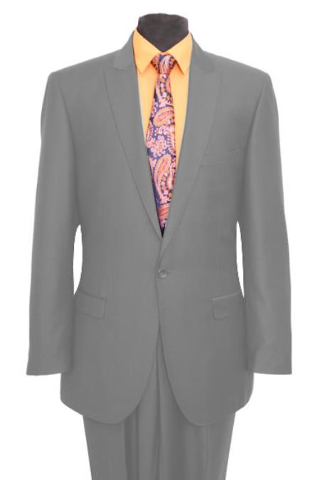 Mensusa Products Slim Fit Peak Lapel Pick Stitched Suit 1 One Button Suit Flat Front Pants Gray