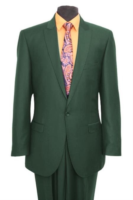 Mensusa Products Slim Fit Peak Lapel Pick Stitched Suit 1 One Button Suit Flat Front Pant Hunter Green