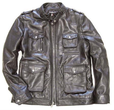 Mensusa Products Men's Military Field Inspired Lambskin Brown Leather Jacket Zip Front tanners avenue jacket