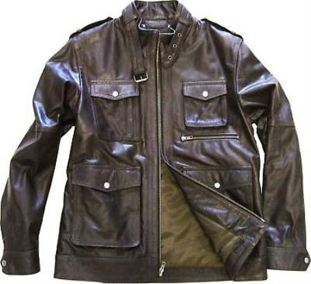 Mensusa Products Mens Brown Military Genuine Leather Jacket Slim Fit tanners avenue jacket