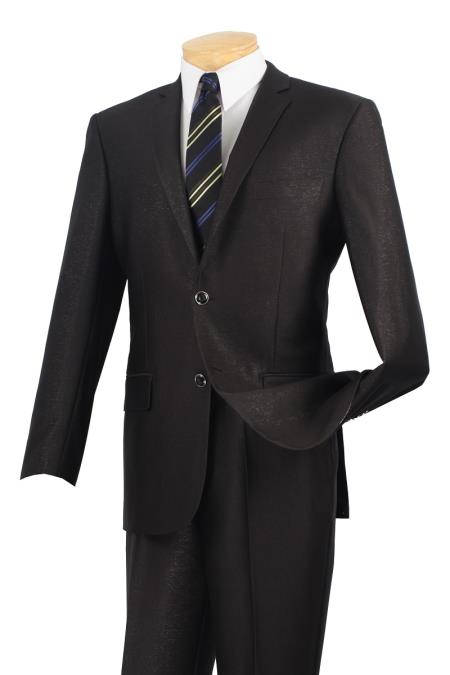 Mensusa Products Single Breasted 2 Buttons, Slim Fit Suits, Shiny Flashy Satin Silky Metallic Black