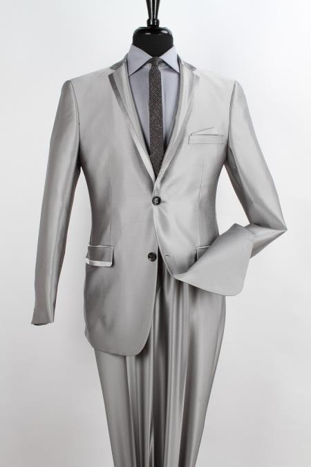 Mensusa Products Men's 2 Piece Executive Suit Pocket/Collar Shiny Flashy Satin Silky Metallic